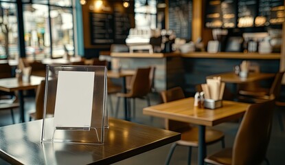 Modern Cafe Interior with Blank Sign