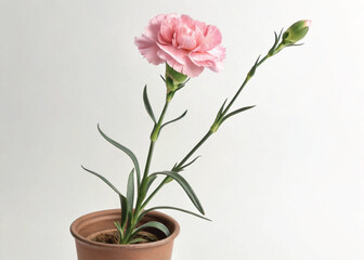 Pink Perennial Carnation Plant in Pot – Isolated on White Background for Botanical Design