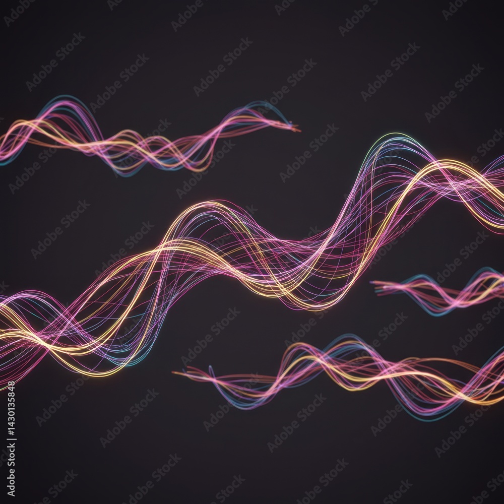 Poster abstract colorful waveforms glowing neon lines digital art background