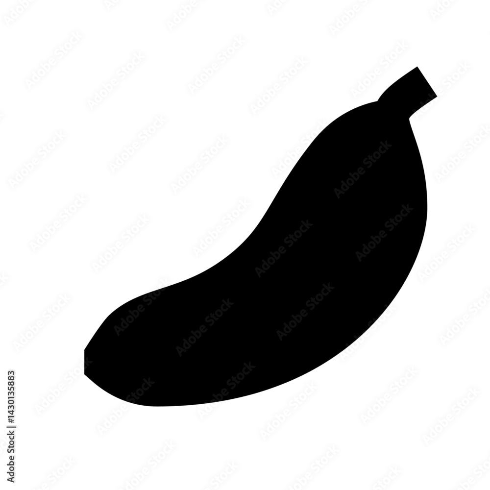 Poster simple black silhouette of a banana with a curved shape and a small stem on a white background view