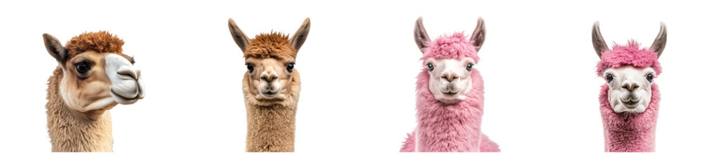Obraz premium Llamas displaying unique fur colors against a transparent background