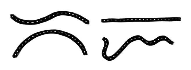 set collection road street crayon watercolour doodle illustration cartoon map town direction maker clipart