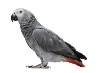 Obraz premium African Grey Parrot, Isolated On White Transparent Background PNG Object Cut Out Social Media Advertisement Banner Label Poster Download