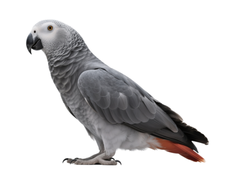 African Grey Parrot, Isolated On White Transparent Background PNG Object Cut Out Social Media Advertisement Banner Label Poster Download