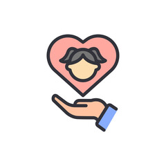 Child protection colored icons, minimalist vector illustration ,simple transparent graphic element .Isolated on white background