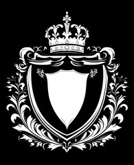 Obraz premium Ornate heraldic shield with crown, decorative flourish