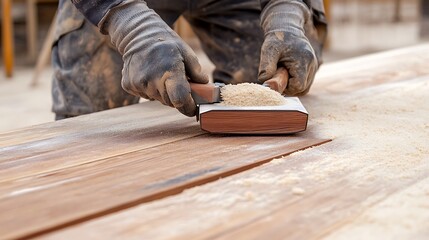 Carpenter Using a Belt Sander on Wood