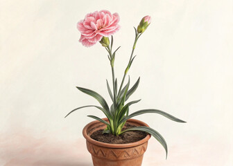 Obraz premium Pink Perennial Carnation Plant in Pot – Isolated on White Background for Botanical Design