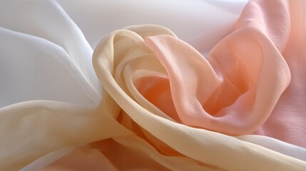 A Stunning Close-Up of a Beautiful Pink and White Flower Against a Soft Pastel Chiffon Background for Dreamy Aesthetic Vibes and Ethereal Textures