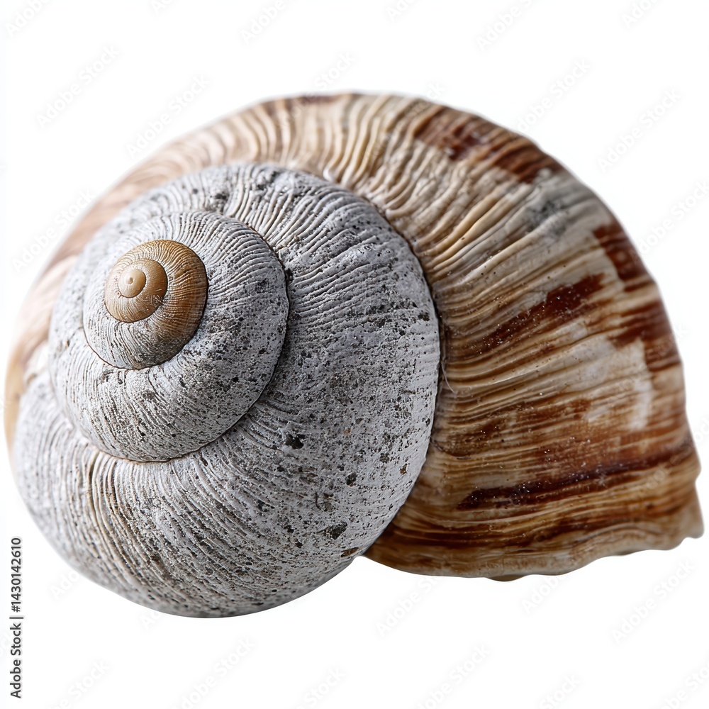 Poster A close-up of a spiral seashell showcasing intricate patterns and textures, highlighting its natural beauty and unique design.
