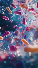 Fototapeta premium Vibrant Microscopic View of Bacteria in Colorful Liquid Environment