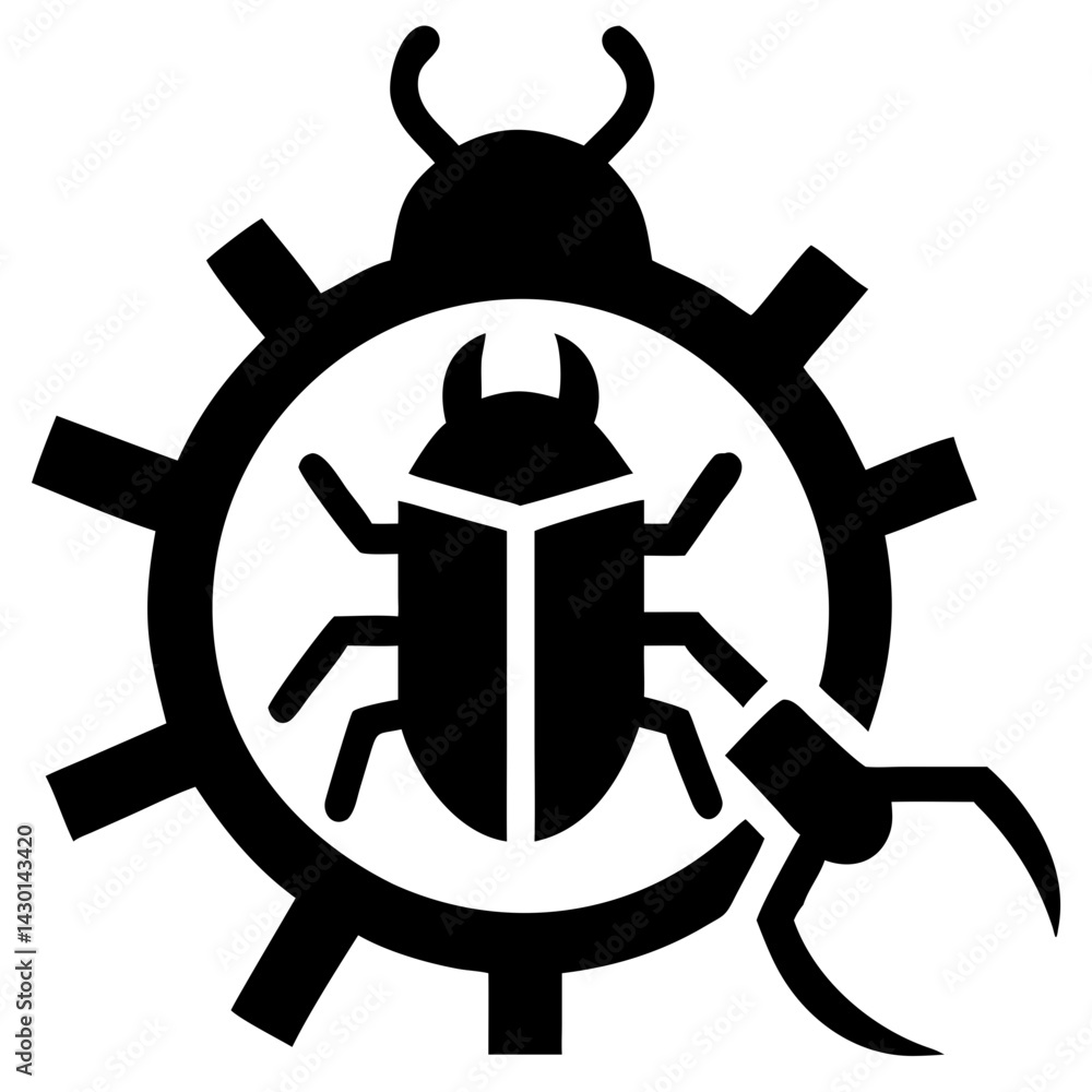 Poster bug detection icon silhouette vector illustration on transparent background png image