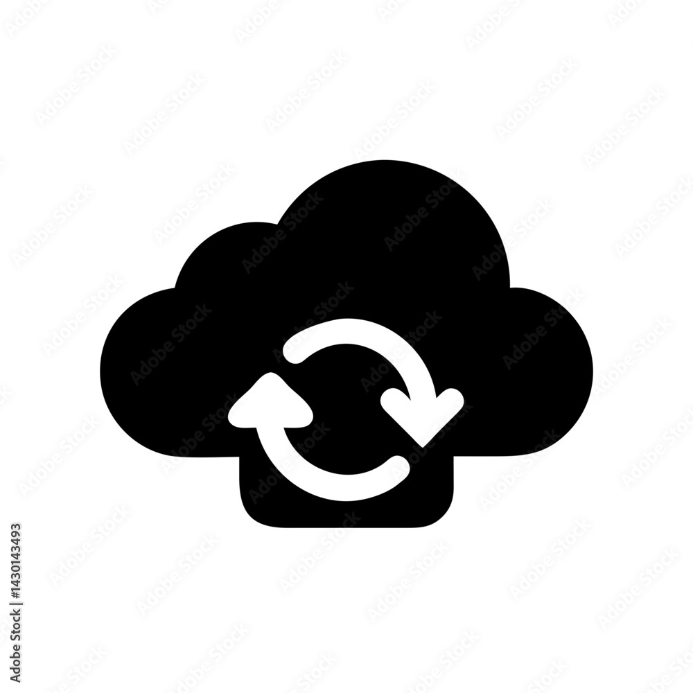 Poster cloud sync data icon silhouette vector illustration on transparent background png image
