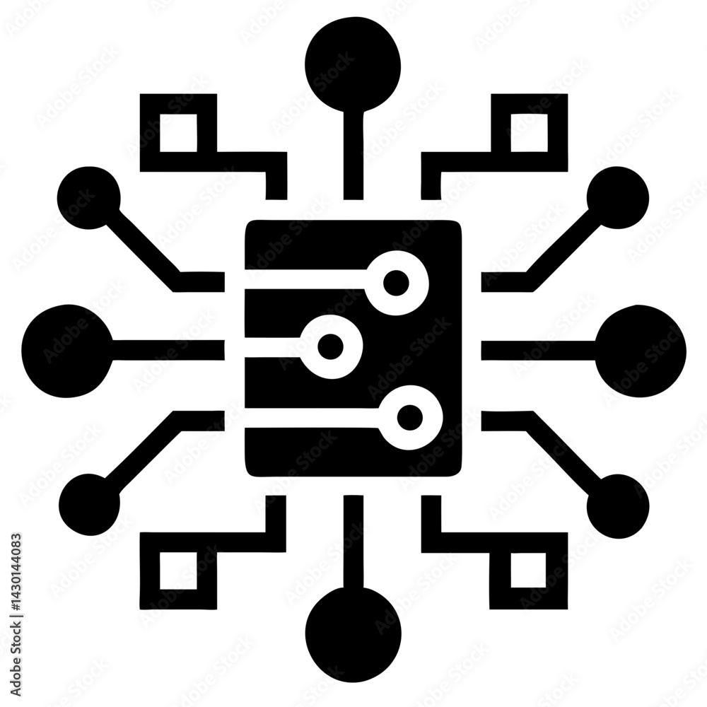 Poster machine learning node icon silhouette vector illustration on transparent background png image