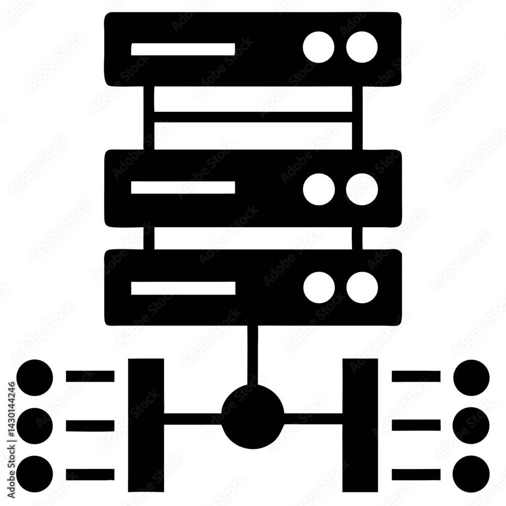 Poster server hosting control icon silhouette vector illustration on transparent background png image
