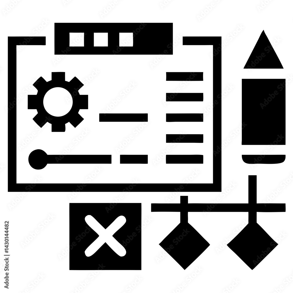 Poster ux design prototype icon silhouette vector illustration on transparent background png image