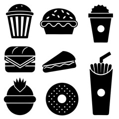Silhouette Icons of Fast-Food Clean Vector Set for Designers.