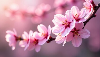 Fototapeta premium Delicate pink sakura blossoms, full bloom, intricate pattern , blossom, romantic, pink