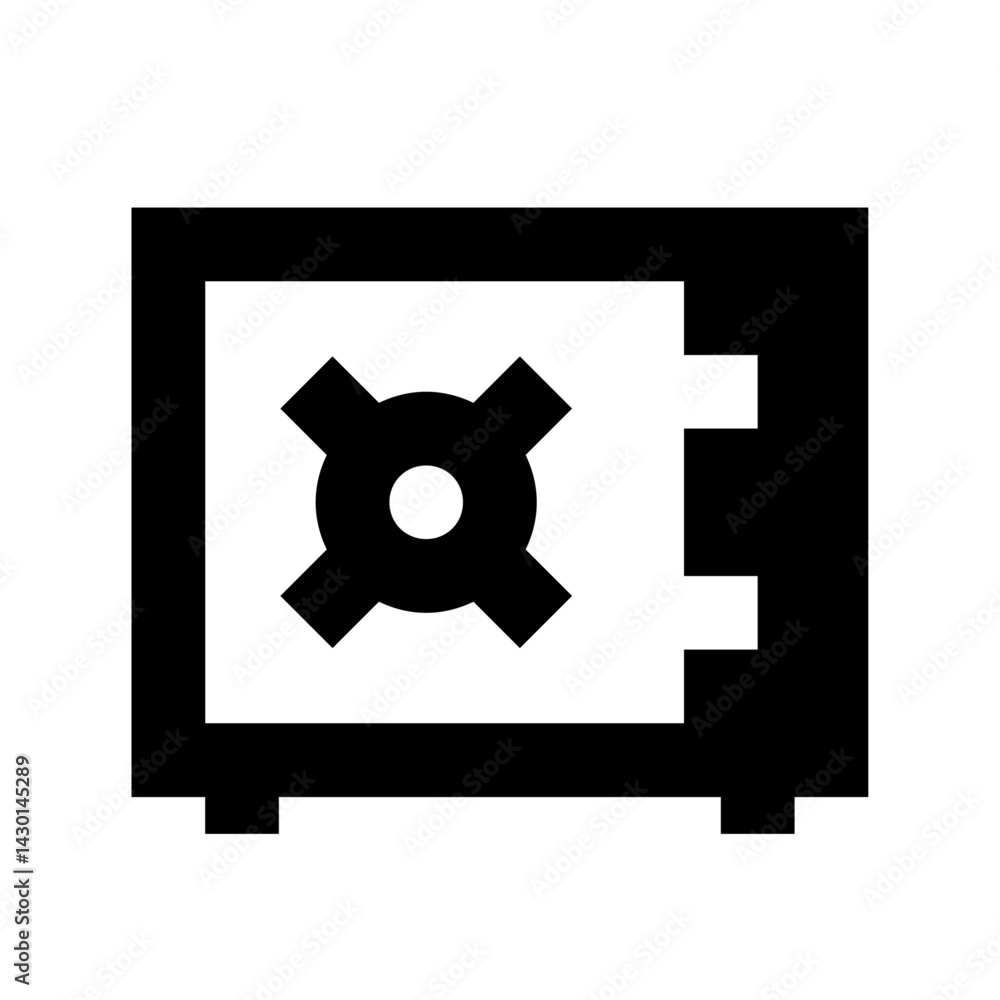 Poster illustration of a closed safe with a combination lock and a door with a handle in black color