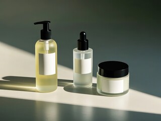 Serene Skincare Bottles Mockup Set: Minimalist Beauty Product Display