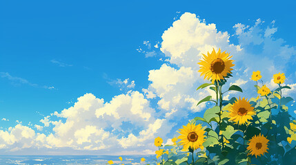 青空とひまわりのイラストgenerative ai