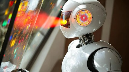 Futuristic robot figure energy burst closeup