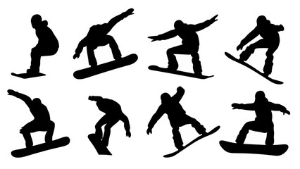 set of snowbard silhouette vector on white background