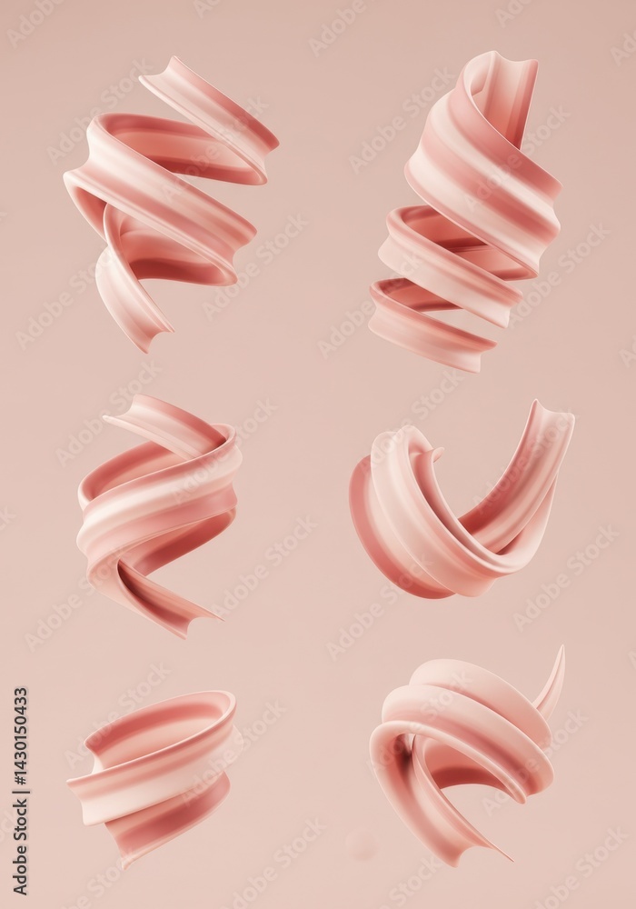 Poster abstract pink swirls: elegant 3d render of fluid dynamic forms against a soft pastel background