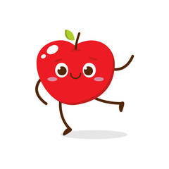 Cute Smiling Red Apple Character Waving – Kawaii Red Fruit Mascot Vector