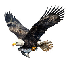 Majestic Bald Eagle in Flight with Fish transparent background