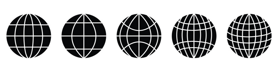 Set of website globe doodle hand drawn icon. Vector Black And White Globe Earth Icons Set 