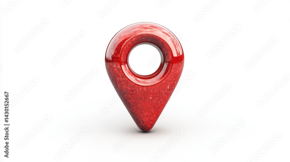 Poster red 3d glossy map pointer icon isolated on white background.
