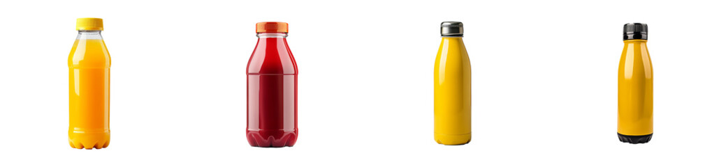 Collection of colorful beverage bottles with transparent background