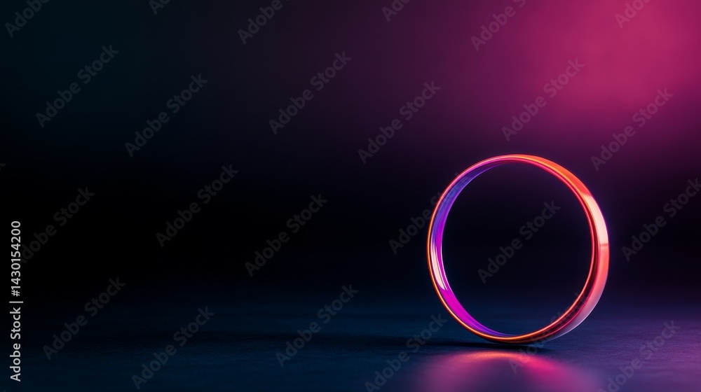 Poster A glowing purple neon ring radiates a subtle gradient in a dark setting, creating a futuristic effect with clear copy space for text on the right