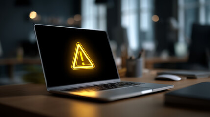 Close-up office laptop warning