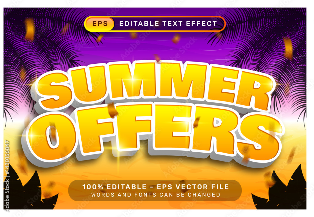 Poster summer offers vibes retro color 3d editable text effect