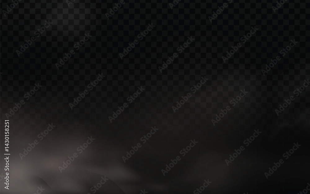 Poster billowing gray smoke or fog rises from the bottom against a transparent dark checkered background. t