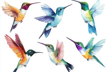 Obraz premium Hummingbirds colorful illustration on white background