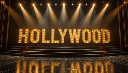 Hollywood Text Stage with Spotlights