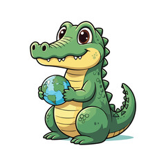 Cute Crocodile Waving Hand Cartoon Vector Icon Illustration. Animal Nature Icon Concept Isolated