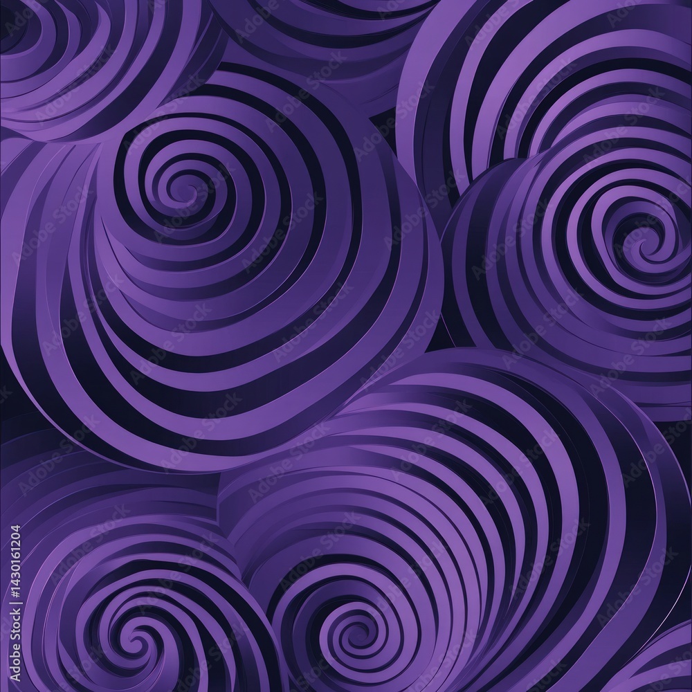 Poster abstract swirls of deep purple. layered, concentric spirals create a visually dynamic, 3d effect