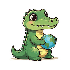 Fototapeta premium Cute Crocodile Waving Hand Cartoon Vector Icon Illustration. Animal Nature Icon Concept Isolated