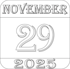 November calendar 2025 line art icon.Simple design for business,print media,advertisement.Calendar Event schedule date icon on white background.Agenda plan,nov month schedule calendar and Time planner