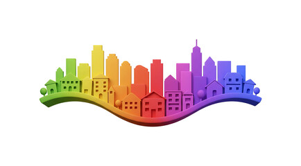 Naklejka premium 虹色街並み 優しい曲線 鮮やか風景