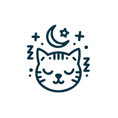 Peaceful Sleeping Cat Logo Icon, Monoline Style, Vector Illustration