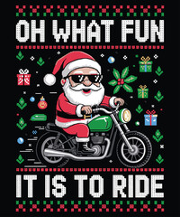 Santa Motorcycle Christmas T-Shirt