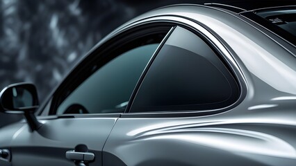 Close-up of elegant automobile with smooth curves and reflective surface.

