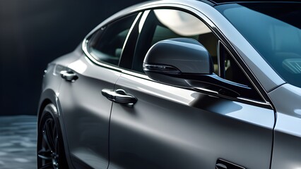 Sleek black luxury car with emphasis on door and window design.
