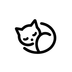 Minimalist Sleeping Cat Logo, Curled Up, Simple Black Line Art