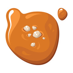 A sticky caramel sauce puddles on a clean white background. The glossy texture highlights its rich, sweet flavor and versatile culinary uses.